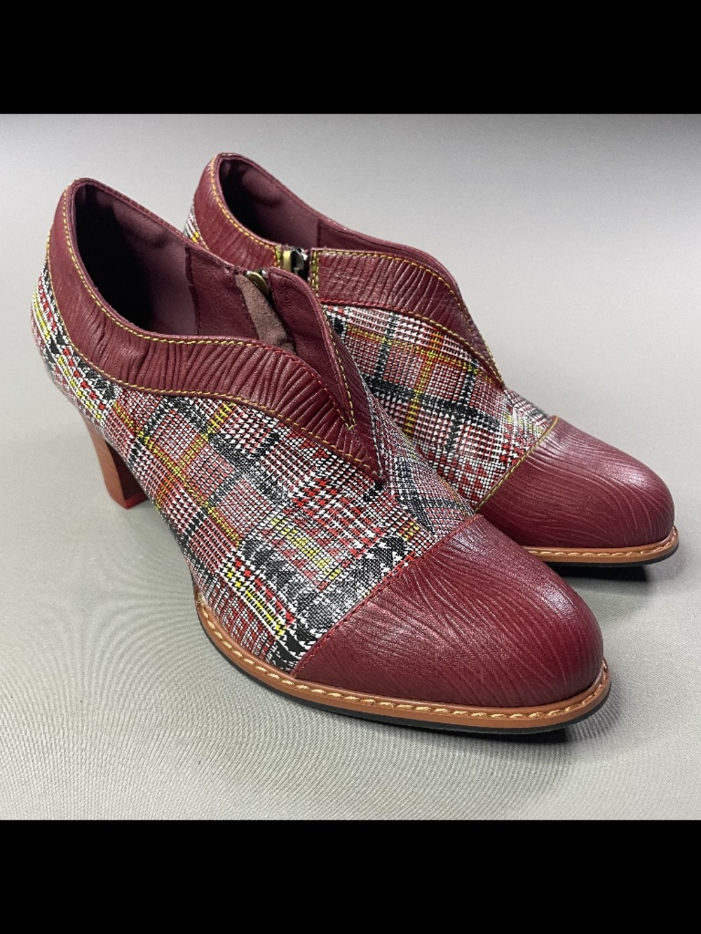 NEW Spring Step L'Artiste Shoes Womens 7 37 red leather plaid boho indie